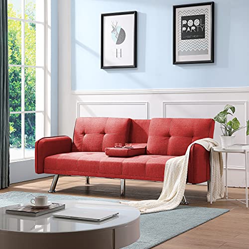 Sleeper Sofa Bed, Full Size Convertible Folding Velvet Futon Sofa Bed, Adjustable Backrest with A Drop Down Middle Back, Fabric Futon Love Seat Living Room Bedroom Furniture for Small Space