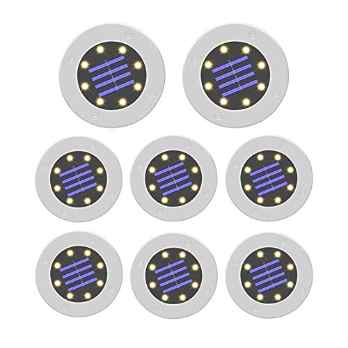 CHENXU Solar Lighting Outdoor Garden Lights Solar Ground Lights - 8 LED Solar Garden Lights Outdoor Waterproof Sidewalk Disk Lights Solar Powered Landscape Lighting for Lawn (8 Packs Warm White)