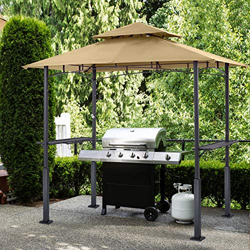 ABCCANOPY 8'x 5' Grill Gazebo Shelter, Outdoor BBQ Gazebo Canopy with LED Light (Khaki)