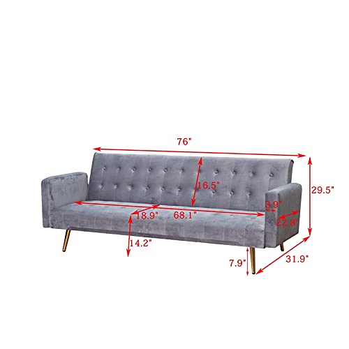 Kingway Furniture Jeffery Velvet Convertible Sofa in Light Gray