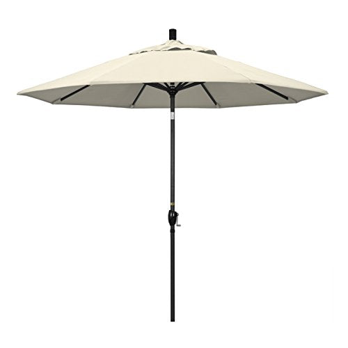 California Umbrella GSPT908302-F22 9' Round Aluminum Market, Crank Lift, Push Button Tilt, Black Pole, Antique Beige Olefin Patio Umbrella, 9-Feet