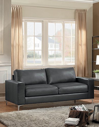 Homelegance Track Arm Sofa with Metal Accent Leg Leather Gel Match, Grey
