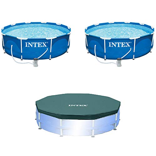 Intex 10ft metal frame Swimming Pool w/ Filter Pump (2 Pack) w/ Intex Pool Cover