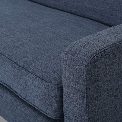 Christopher Knight Home Sawyer Mid-Century Modern Fabric 3-Seater Sofa, Dark Blue / Natural
