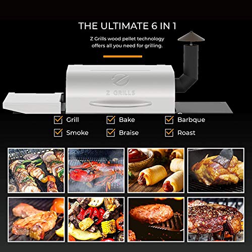 Z GRILLS Wood Pellet Grill & Smoker 8 in 1 Pellet Smoker with 600sq in Cooking Area,2020 New Temperature Control System Smoker ZPG-6002E