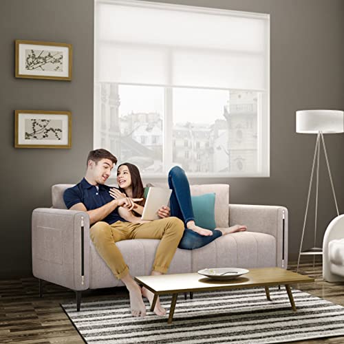 76.4 inch Linen Fabric Sofa Couch Mid-Century 3-Seat Tufted Love Seat for Living Room Bedroom Office Apartment Dorm Studio and Small Space 2 Pillows Included (Rice White)