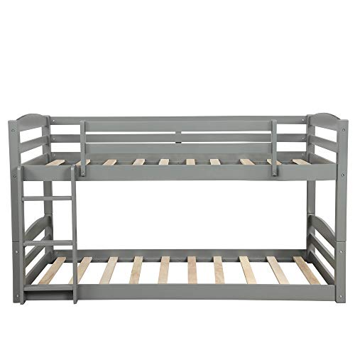 Twin Bunk Beds for Kids, Wood Bunk Bed Low Profile with Built-in Ladders, No Box Spring Needed