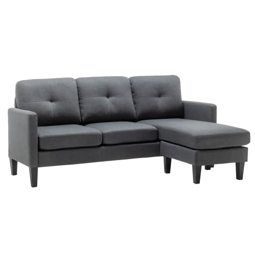 MELLCOM Small Sectional Couches, L-Shaped Sofa with Movable Ottoman, Reversible Chaise Longue, Small Couches for Living Room, Gray