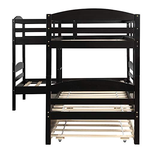 Harper & Bright Designs Twin L-Shaped Bunk Bed with Trundle, Can  be Divided into Two L-Shaped Beds, No Spring Box Needed (Espresso)