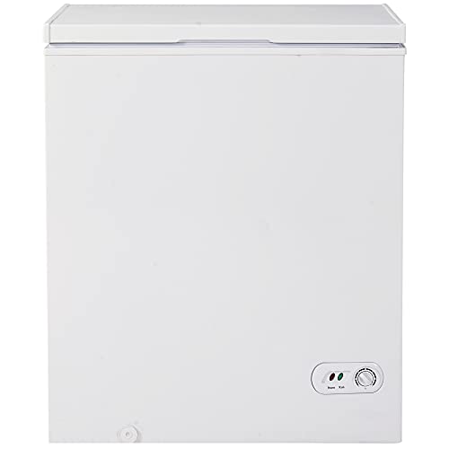 Unovivy 5 Cubic Feet Chest Freezer, Compact Freezer with Removable Storage Basket, 7 Temperature Settings, Top Open Door Freezing Machine for Home and Kitchen/Dorm/Bar/Office
