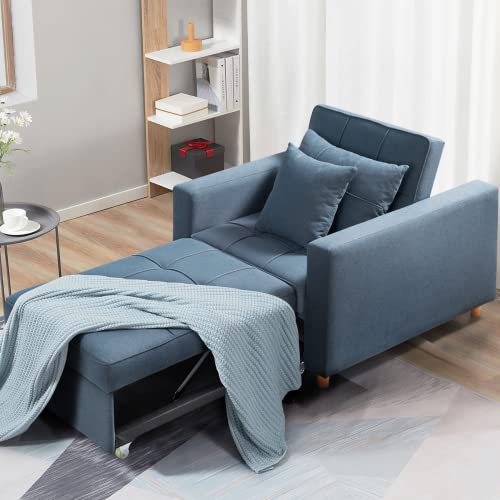 SWHSE Convertible Chair Bed 4-in-1, Sleeper Chair Bed, Pull Out Sofa Bed, Multi-Functional Adjustable Recliner, Sofa, Bed, Single Bed Chair with Modern Linen Fabric (Blue Grey)