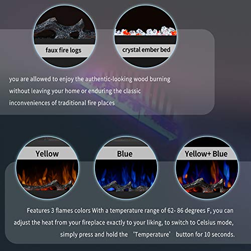 Harper & Bright Designs Electric LED Recessed Fireplace with Remote Control, Adjustable Heating and Touch Screen 1500W, 50 inch, Black