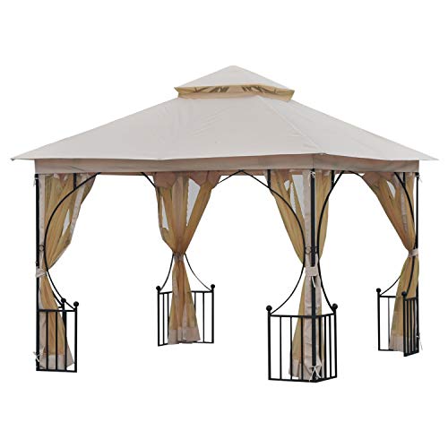 Outsunny 10' x 10' Steel Outdoor Garden Gazebo Canopy with Mesh Netting Walls & a Roof Resistant to UV Rays