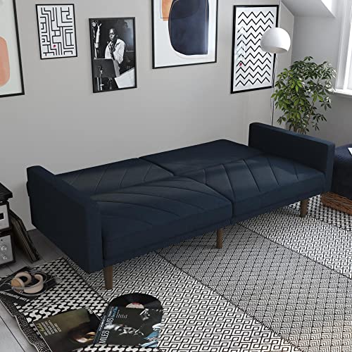 DHP Paxson Convertible Futon Couch Bed with Linen Upholstery and Wood Legs - Navy Blue