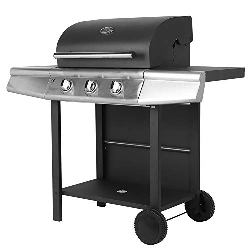 Propane Grill with Wheels, Stainless Steel BBQ Liquid Propane Gas Grill Mobile Barbecue Grill with Two Side Tables for Home Outdoor Patio Garden Backyard Grilling, 47.3 x 18.5 x 44.1 Inch