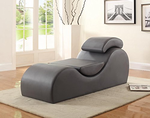 US Pride Furniture 72’’ Wide Yoga Collection Modern Faux Leather Curved Lounge Chaises Longues, Grey