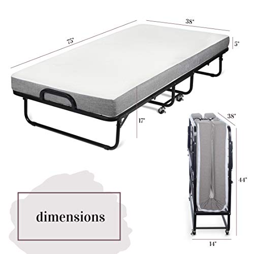 Milliard Diplomat Folding Bed – Twin Size - with Luxurious Memory Foam Mattress and a Super Strong Sturdy Frame – 75” x 38