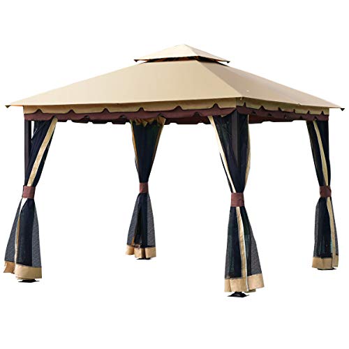 Tangkula 2-Tier 10x10Ft Gazebo, Outdoor Fully Enclosed Steel Patio Gazebo w/ Netting, Gazebo Canpy Shelter w/ 100 Square Feet of Shade for Patio, Backyard, Deck