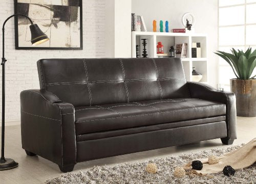 Homelegance Convertible Tufted Sofa Bed with Arm Rest Faux Leather Brown