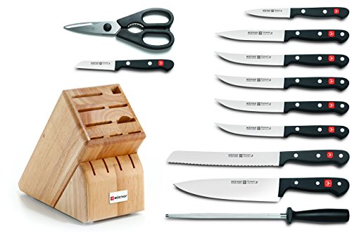 WÜSTHOF Gourmet Twelve Piece Block Set | 12-Piece German Knife Set | Precise Laser Cut High Carbon Stainless Steel Kitchen Knife Set with 15 Slot Wood Block – Model 9312