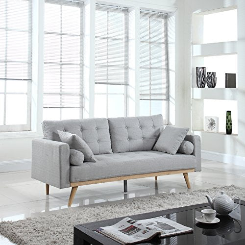 Divano Roma Furniture Mid-Century Sofas, Light Grey, Large
