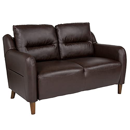 Flash Furniture Newton Hill Upholstered Bustle Back Loveseat in Brown LeatherSoft