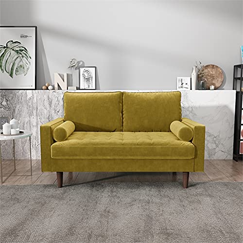 Kingway Furniture Velvet Genoa Living Room Loveseat in Goldenrod
