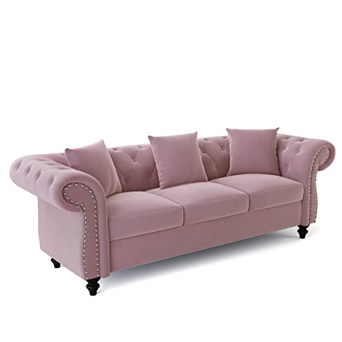 Chesterfield Sofa,Tufted Velvet Upholstered 3-Seater Sofa for Living Room (80