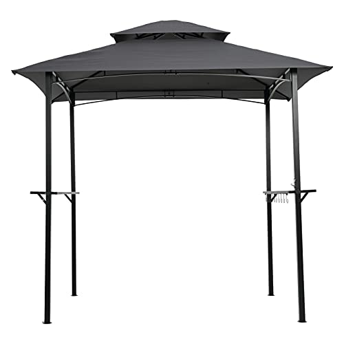 LASBAK 8 x 5 Ft Grill Gazebo Canopy Shelter Tent for Patio Outdoor BBQ, Shelter Tent, Double Tier Soft Top Canopy and Steel Frame with Hook & Bar Counters，Gray