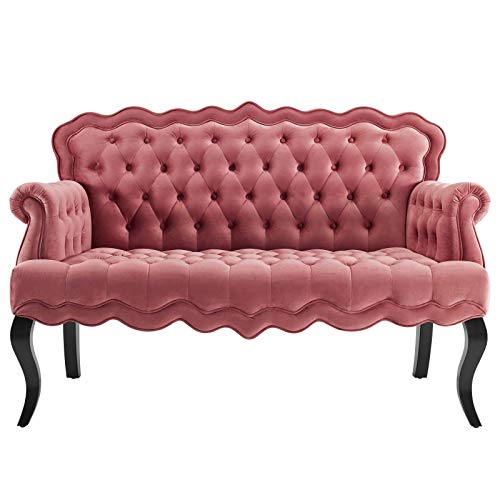 Modway Viola Tufted Velvet Modern Chesterfield Style Settee Loveseat In Dusty Rose