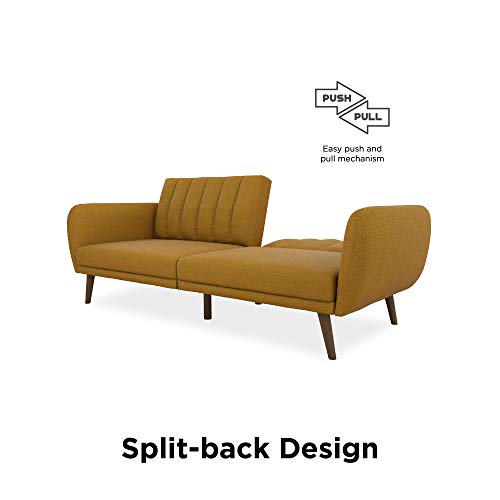 Novogratz Brittany Sofa Futon - Premium Upholstery and Wooden Legs - Mustard