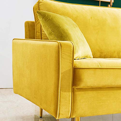 PovKeever Modern Velvet Fabric Sofa,Yellow