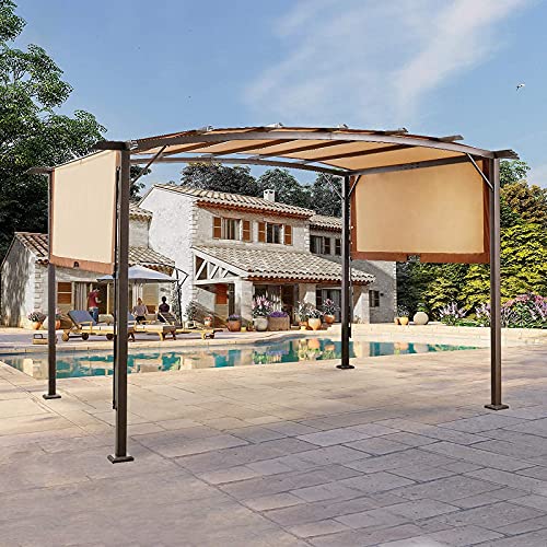 AECOJOY 11.8’ X 9.3’ Outdoor Retractable Pergola Canopy,Metal Frame Grape Gazebo & Canopy Cover, Outdoor Steel Pergola Gazebo with Retractable Canopy Shades, Ideal for BBQ, Party, Beach and More