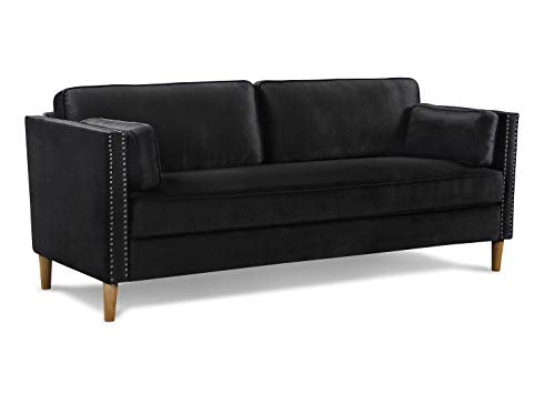 Rhomtree Velvet Sofa Couch Mid Century Upholstered Loveseat Lounger Living Room Couch (73 inch, Black)