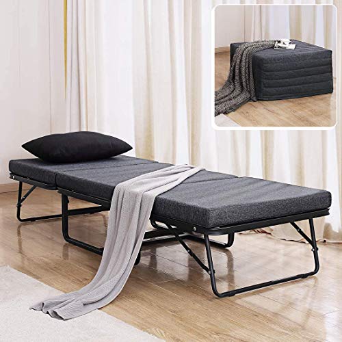 TATAGO Premium Ottoman Folding Bed with Steel Mesh Wire Lattice Base 500lbs Max Weight Capacity, Extra-Thick Cotton Cover, Guest Hideaway, Dual Use 78” x 30”