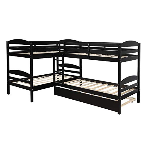 Harper & Bright Designs Twin L-Shaped Bunk Bed with Trundle, Can  be Divided into Two L-Shaped Beds, No Spring Box Needed (Espresso)