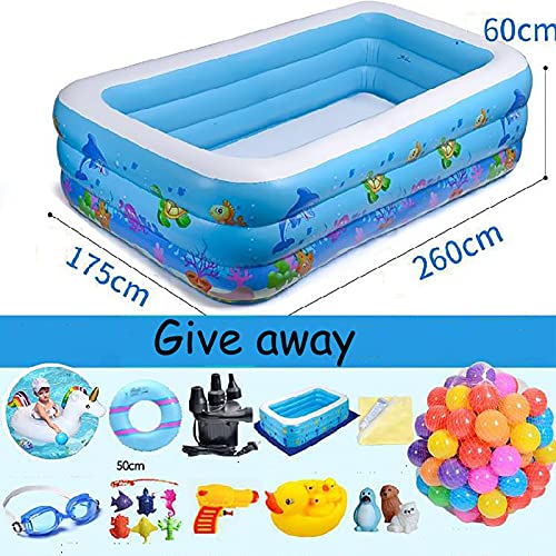 Inflatable Swimming Pool, Family Lounge Pool Kiddie Pool for Kids, Adult, Garden, Backyard, Indoor Outdoor Summer Water Party,2.6M