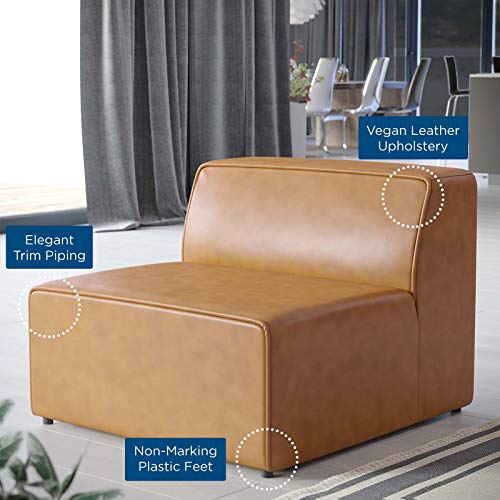 Modway Mingle Vegan Leather Sectional Sofa Armless Chair, Tan