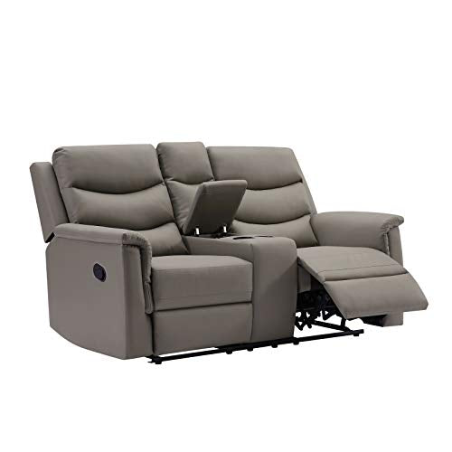 DNIEBW Recliner Loveseat Leather Recliner Set Reclining Sofa with Cup Holder 2 Seater Motion Sofa Recliner Couch with Console, 67.7 x 37.8 x 39.3 Inch (Grey)