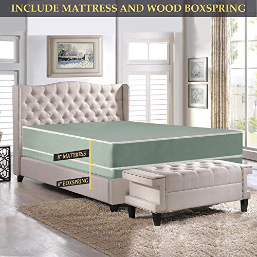 Nutan 8-Inch Firm Double sided Tight top Waterproof Vinyl Innerspring Mattress and 4-Inch Fully Assembled Wood Boxspring/Foundation Set,Full, Green