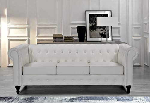 US Pride Furniture Soft Elegant 82.3’’ Wide Cream White Faux Leather Tight Back Rolled Arm Living Room Removable Cushion & Solid Wood Legs (S5683-5687) Sofas