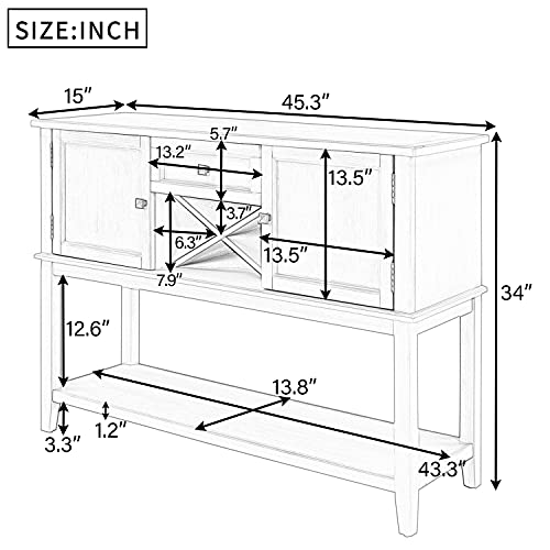 Console Sofa Table with Wine Rack Storage Drawers Shelf and Cabinets, Modern 45'' Wood Buffet Sideboard for Living Room Furniture Kitchen Dining Room Entryway Hallway, Wood Buffet Server, Navy Blue