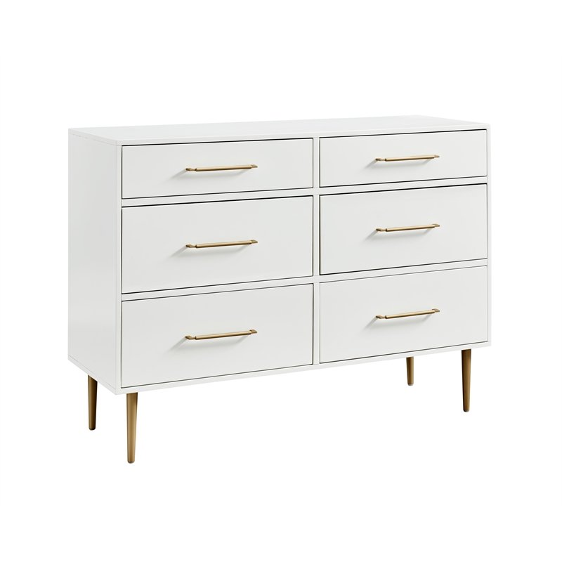 Wood Six Drawer Dresser in White