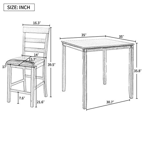 Harper & Bright Designs 5 Piece Counter Height Wooden Dining Set with Bar Table and 4 Chairs, Square Pub Table Set for Dining Room, Kitchen Room, Pub and Bistro (Grey)