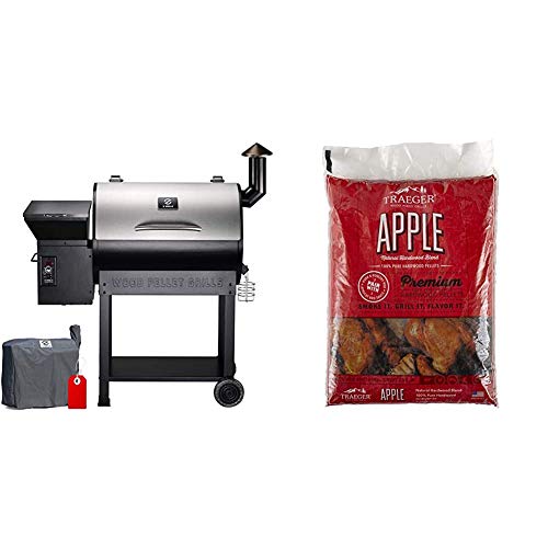 Z GRILLS ZPG-7002E 2020 Upgrade Wood Pellet Grill & Smoker, 8 in 1 BBQ Grill, 500 sq & Traeger Grills PEL318 Apple 100% All-Natural Hardwood Pellets - Grill, Smoke, Bake, Roast, Braise (20 lb. Bag)