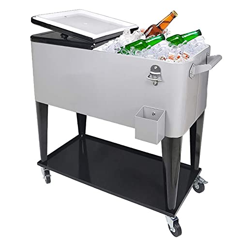 Nattork Portable Rolling Storage Cooler cart Trolley Iron Beer Cooler Cart with Large Storage Space Rolling Cooler on Wheels Warehouse