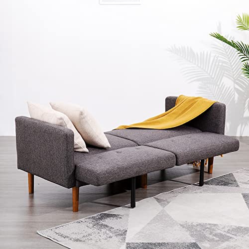 FlexPedic Memory Foam Futon Sofa Bed, Linen Convertible Folding Lounge Couch Split-Back Loveseat Sleeper Sofa Furniture Armrests Living Room Bedroom Apartment Reading Room