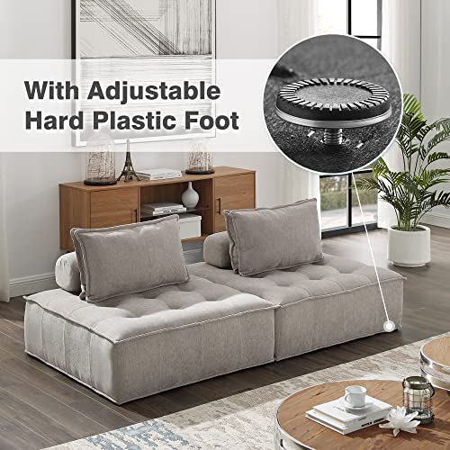 Fat Ant Fabric Upholstered Sectional Sofa Cube Accent Seat, Mid Century Modern Square Modular Sectional Sofa Couch with Two Removable Non-Slip Pillows, Living Room Sofa Set, Beige, 1 Pcs