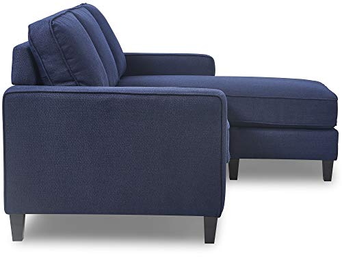 Serta Harmon Square Arm Reversible Sectional Sofa Living Room, Modern L-Shaped 3 Seat Fabric Couch, Dark Blue