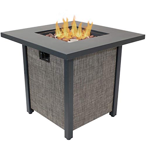 Sunnydaze Kleifar Metal Propane Fire Pit with Rafa Fabric Sides - Modern Smokeless Square Outdoor Fire Pit Table - Ideal for The Patio, Deck or Backyard - 25.25 Inches Tall